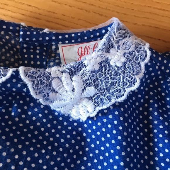 Jill Lynn vintage Dress royal blue white polka dot lace ribbon long sleeve T3 3T - Picture 8 of 14